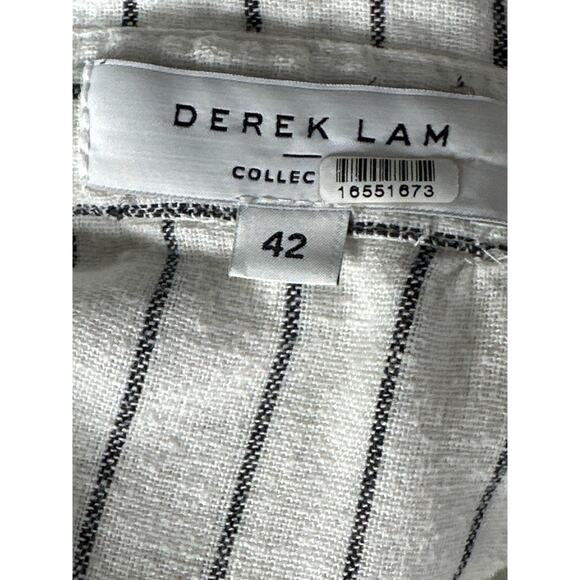 Derek Lam Maya Shirt Dress Striped Knot Waist Short Sleeve Midi Black & White 6 - Picture 5 of 12